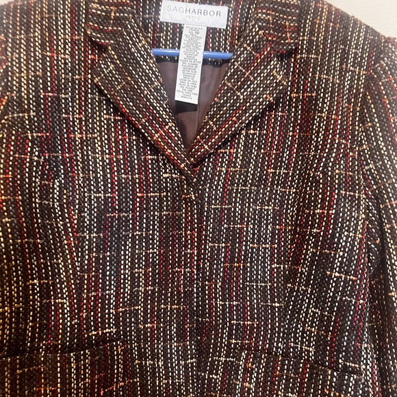 Sag Harbor Brown Blazer w/mixed colored tweet Accents. office/weekend. Size 8P - Picture 2 of 4